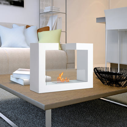 Tabletop Bioethanol Fireplace 2000W in Stainless Steel Odorless with Glass 78 x 25 x 58 cm White