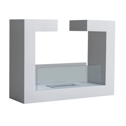 Tabletop Bioethanol Fireplace 2000W in Stainless Steel Odorless with Glass 78 x 25 x 58 cm White