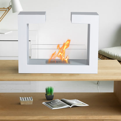 Tabletop Bioethanol Fireplace 2000W in Stainless Steel Odorless with Glass 78 x 25 x 58 cm White