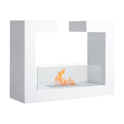 Tabletop Bioethanol Fireplace 2000W in Stainless Steel Odorless with Glass 78 x 25 x 58 cm White