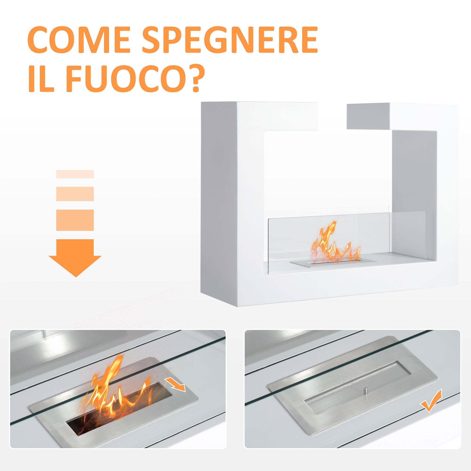 Tabletop Bioethanol Fireplace 2000W in Stainless Steel Odorless with Glass 78 x 25 x 58 cm White