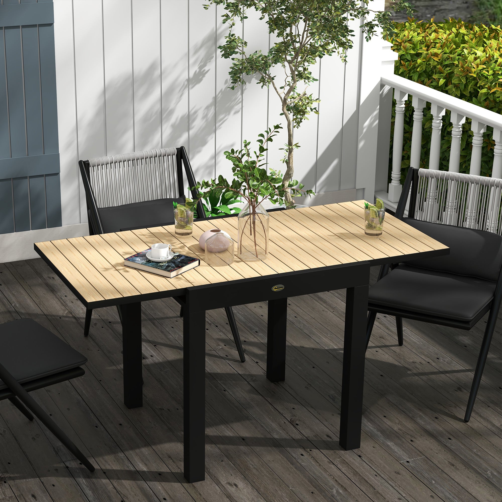Garden Table Dining Table for 6 People Patio Table Expandable Balcony Table up to 70 kg Load Capacity Aluminum Yellow 81/162 x 80 x 75 cm