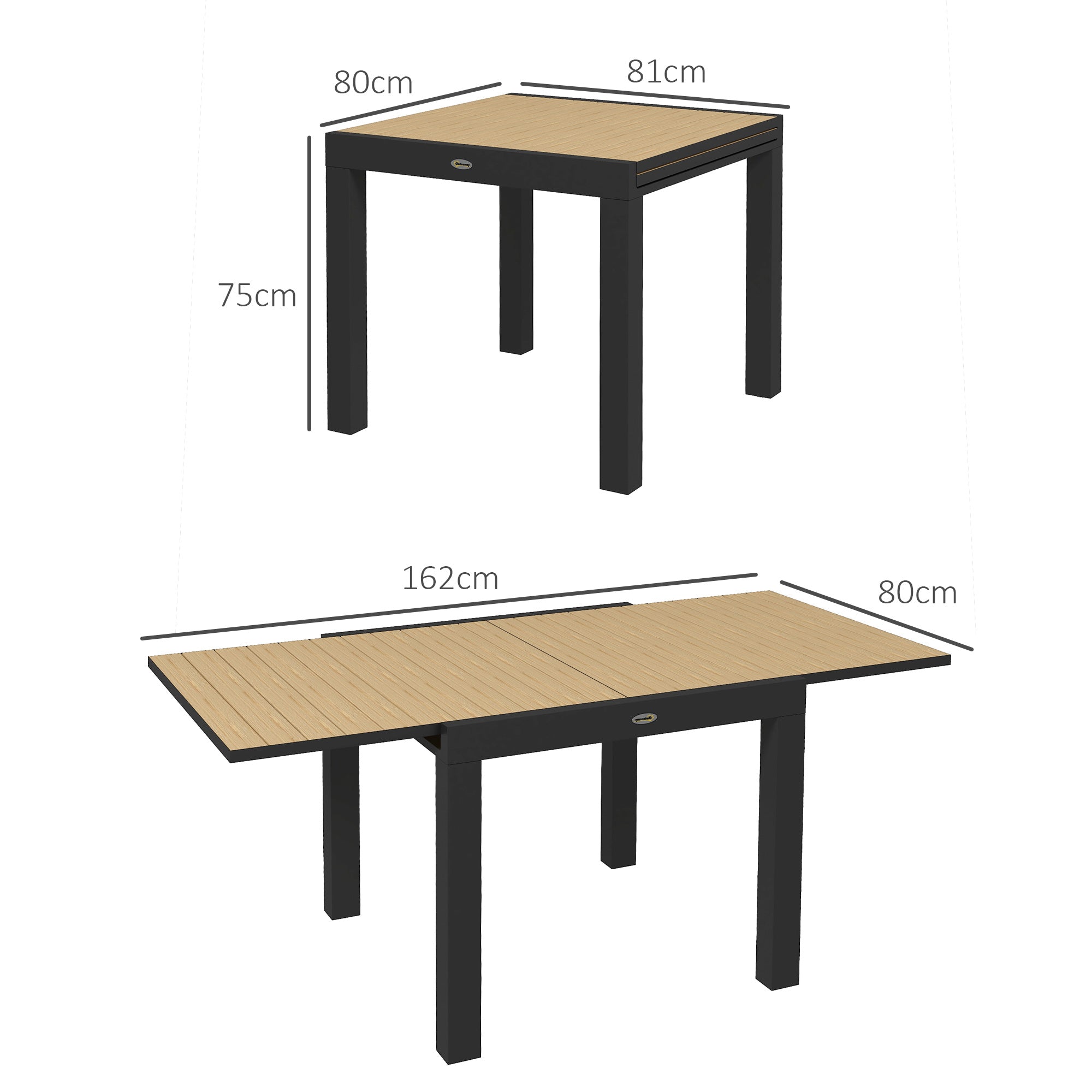 Garden Table Dining Table for 6 People Patio Table Expandable Balcony Table up to 70 kg Load Capacity Aluminum Yellow 81/162 x 80 x 75 cm