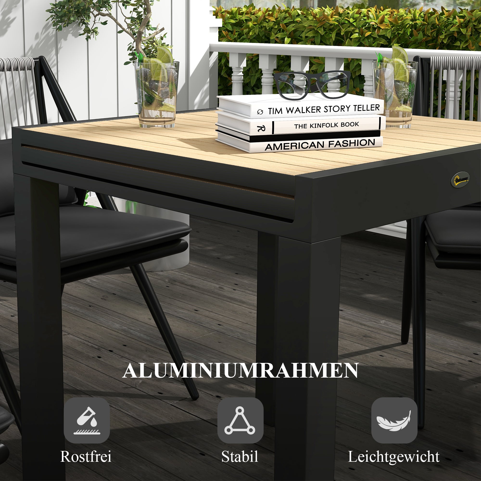 Garden Table Dining Table for 6 People Patio Table Expandable Balcony Table up to 70 kg Load Capacity Aluminum Yellow 81/162 x 80 x 75 cm