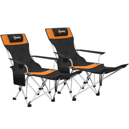 2-Pack Folding Camping Chair / Fishing Recliner with Removable Footrest, Cup Holder & Padded Headrest — Garden, Beach & Camping Chair (Holds up to 265 lb)