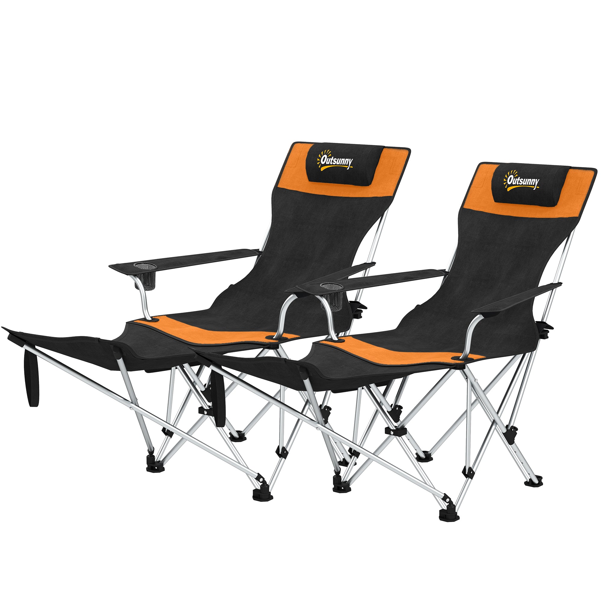 2-Pack Folding Camping Chair / Fishing Recliner with Removable Footrest, Cup Holder & Padded Headrest — Garden, Beach & Camping Chair (Holds up to 265 lb)