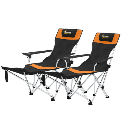 2-Pack Folding Camping Chair / Fishing Recliner with Removable Footrest, Cup Holder & Padded Headrest — Garden, Beach & Camping Chair (Holds up to 265 lb)