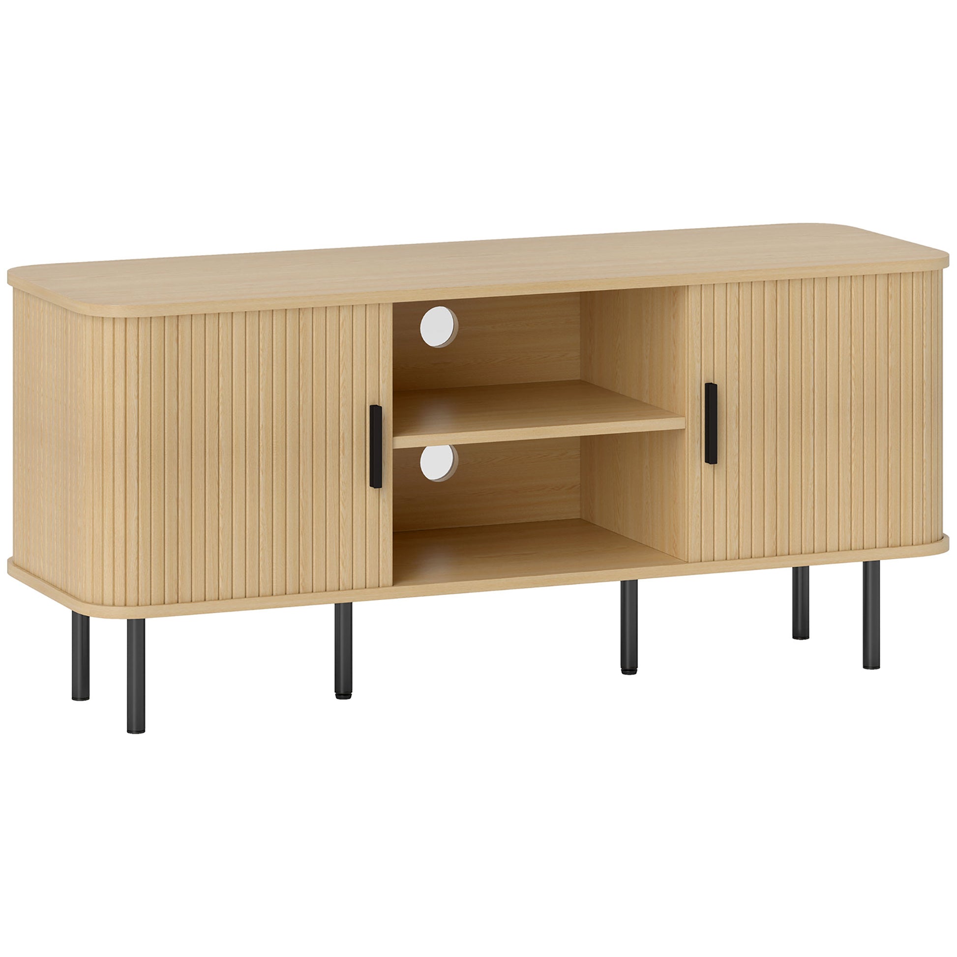 Vintage TV Stand Living Room TV Cabinet with 2 Sliding Drum Doors 2 Open Shelves TV Stand for 55-Inch TVs 120x40x55 cm Oak