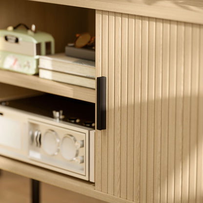 Vintage TV Stand Living Room TV Cabinet with 2 Sliding Drum Doors 2 Open Shelves TV Stand for 55-Inch TVs 120x40x55 cm Oak