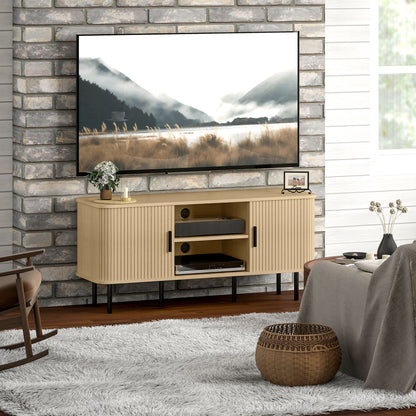 Vintage TV Stand Living Room TV Cabinet with 2 Sliding Drum Doors 2 Open Shelves TV Stand for 55-Inch TVs 120x40x55 cm Oak