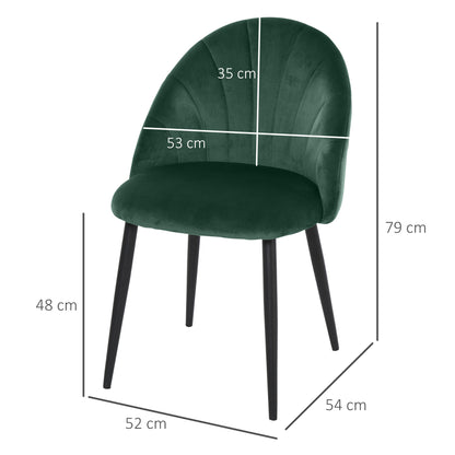 Dining Chairs Set of 2 Kitchen Chair with Shell-shaped Backrest, Velvet Look, Armchair Padded Seat with Footrest, Chairs, Living Room Chair with Steel Legs for Dining Table, Green
