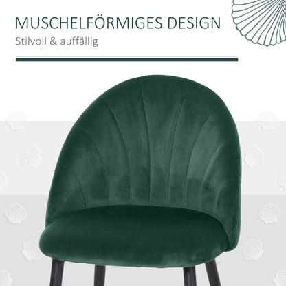 Dining Chairs Set of 2 Kitchen Chair with Shell-shaped Backrest, Velvet Look, Armchair Padded Seat with Footrest, Chairs, Living Room Chair with Steel Legs for Dining Table, Green