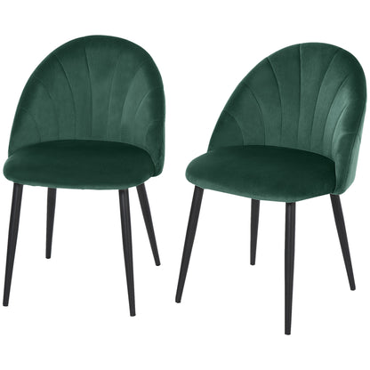 Dining Chairs Set of 2 Kitchen Chair with Shell-shaped Backrest, Velvet Look, Armchair Padded Seat with Footrest, Chairs, Living Room Chair with Steel Legs for Dining Table, Green