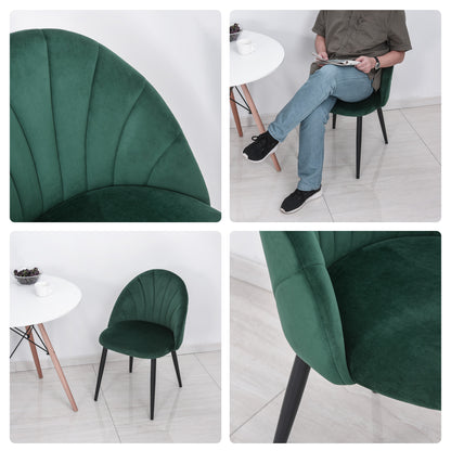 Dining Chairs Set of 2 Kitchen Chair with Shell-shaped Backrest, Velvet Look, Armchair Padded Seat with Footrest, Chairs, Living Room Chair with Steel Legs for Dining Table, Green