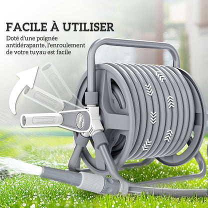 Hose Reel with 20m Hose and 2m Inlet, Adjustable 2-in-1 Spray Nozzle, Wall-Mounted or Free-Standing