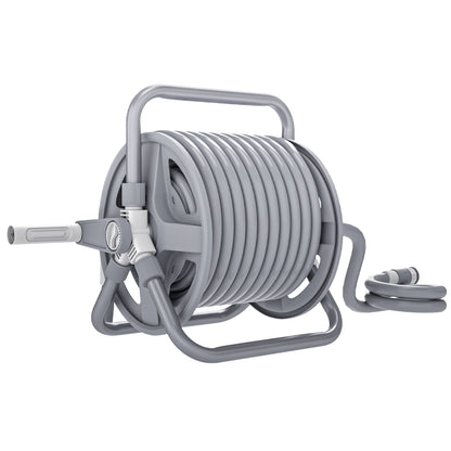 Hose Reel with 20m Hose and 2m Inlet, Adjustable 2-in-1 Spray Nozzle, Wall-Mounted or Free-Standing