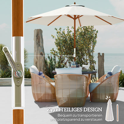 Wooden Sun Umbrella Wooden Umbrella Garden Umbrella Balcony Umbrella 2.5m Cream