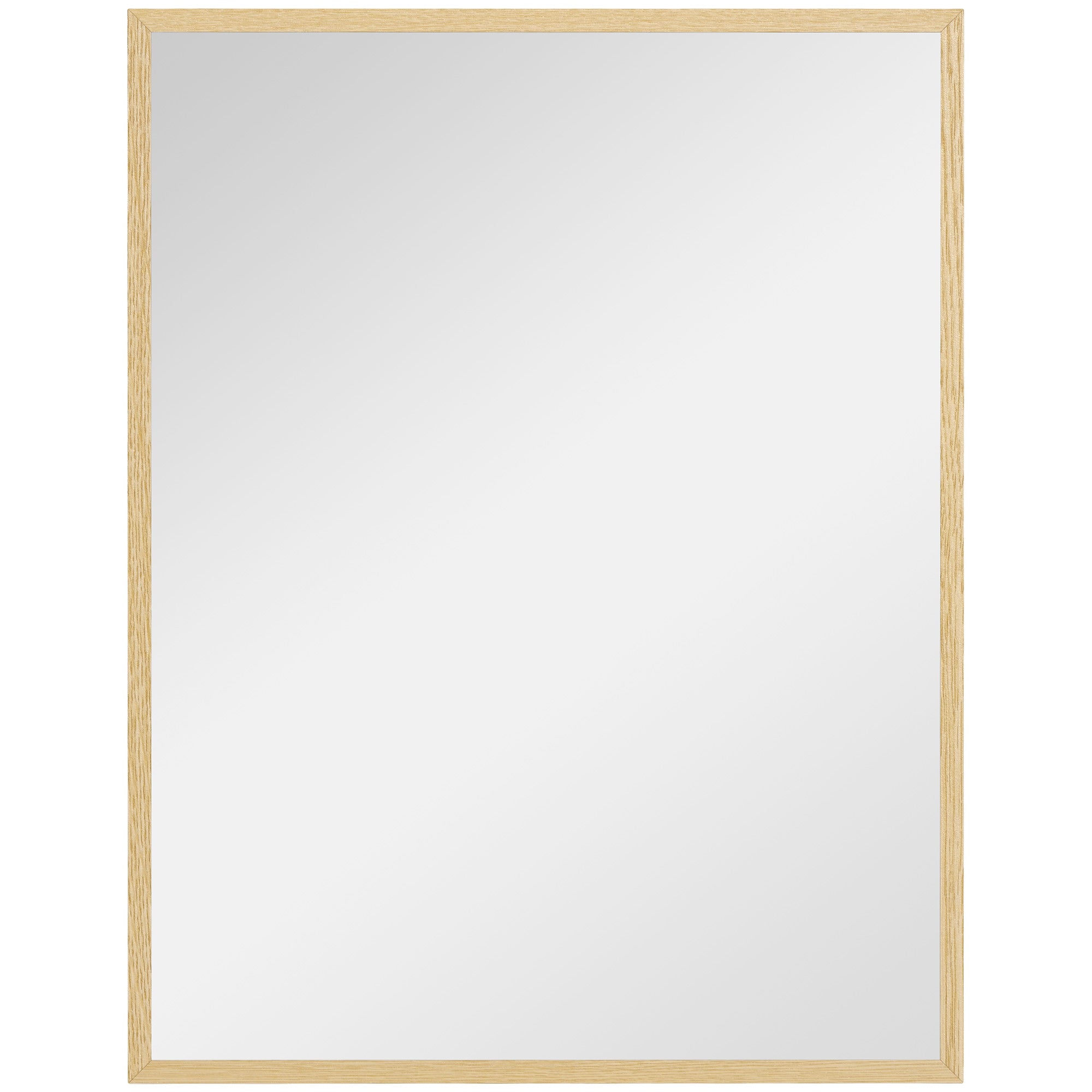 Rectangular Wall Mirror 90 x 70 cm, wooden frame, ideal for bathroom, living room, or bedroom, natural