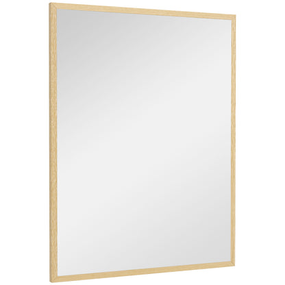 Rectangular Wall Mirror 90 x 70 cm, wooden frame, ideal for bathroom, living room, or bedroom, natural
