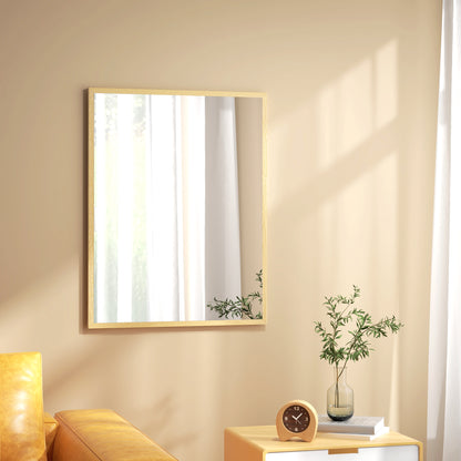 Rectangular Wall Mirror 90 x 70 cm, wooden frame, ideal for bathroom, living room, or bedroom, natural