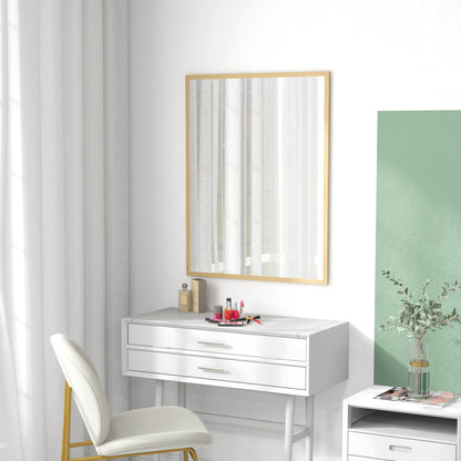 Rectangular Wall Mirror 90 x 70 cm, wooden frame, ideal for bathroom, living room, or bedroom, natural