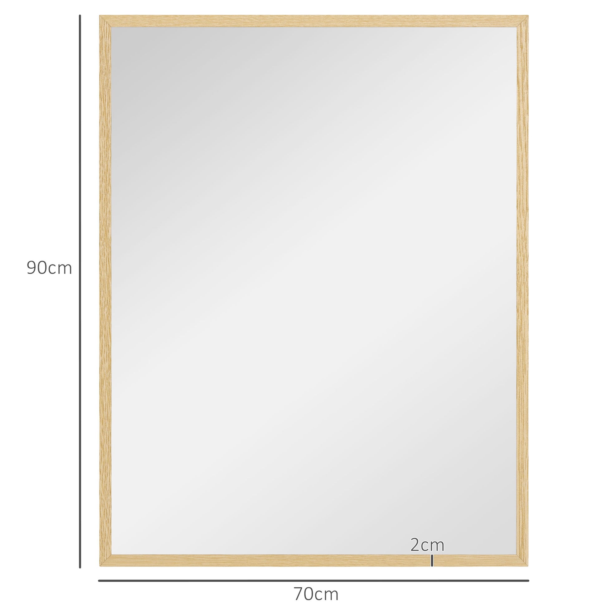 Rectangular Wall Mirror 90 x 70 cm, wooden frame, ideal for bathroom, living room, or bedroom, natural