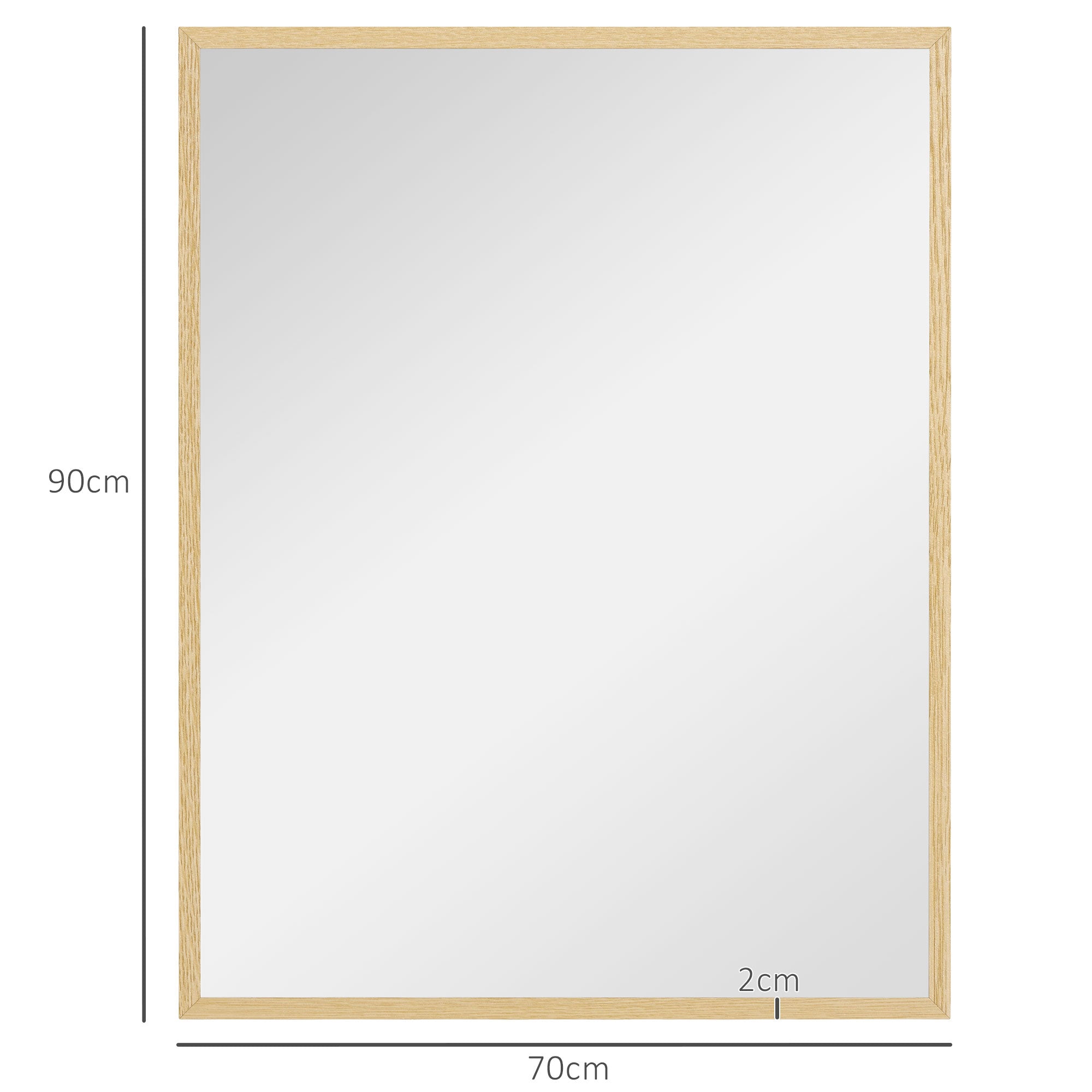 Rectangular Wall Mirror 90 x 70 cm, wooden frame, ideal for bathroom, living room, or bedroom, natural