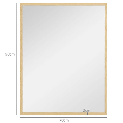 Rectangular Wall Mirror 90 x 70 cm, wooden frame, ideal for bathroom, living room, or bedroom, natural