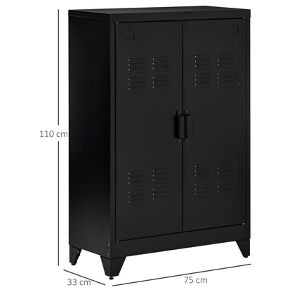 Filing Cabinet Metal Cabinet Multipurpose Cabinet with Magnetic Louver Double Door Adjustable Shelf Office Cabinet Storage Cabinet for Study Living Room 75 x 33 x 110 cm Black