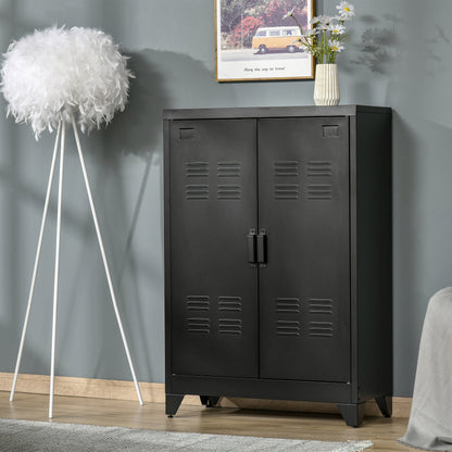 Filing Cabinet Metal Cabinet Multipurpose Cabinet with Magnetic Louver Double Door Adjustable Shelf Office Cabinet Storage Cabinet for Study Living Room 75 x 33 x 110 cm Black