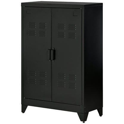 Filing Cabinet Metal Cabinet Multipurpose Cabinet with Magnetic Louver Double Door Adjustable Shelf Office Cabinet Storage Cabinet for Study Living Room 75 x 33 x 110 cm Black