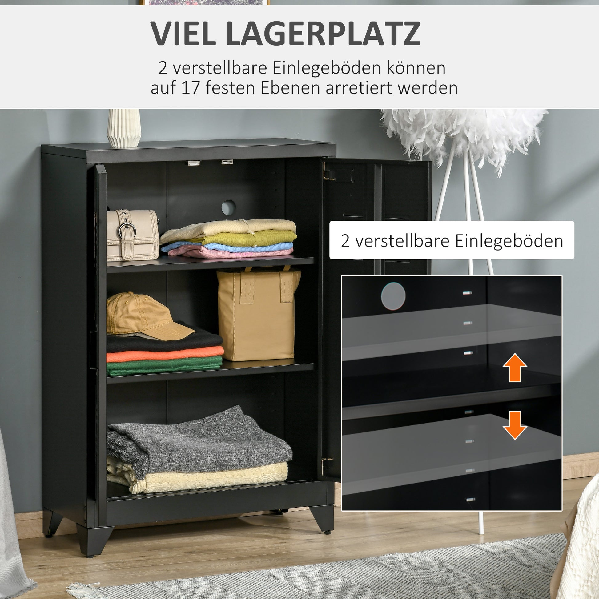 Filing Cabinet Metal Cabinet Multipurpose Cabinet with Magnetic Louver Double Door Adjustable Shelf Office Cabinet Storage Cabinet for Study Living Room 75 x 33 x 110 cm Black