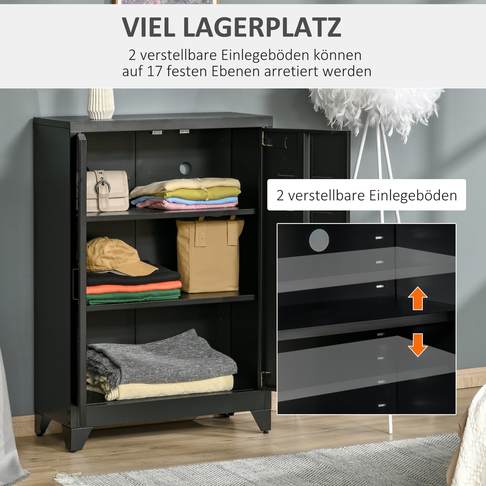 Filing Cabinet Metal Cabinet Multipurpose Cabinet with Magnetic Louver Double Door Adjustable Shelf Office Cabinet Storage Cabinet for Study Living Room 75 x 33 x 110 cm Black