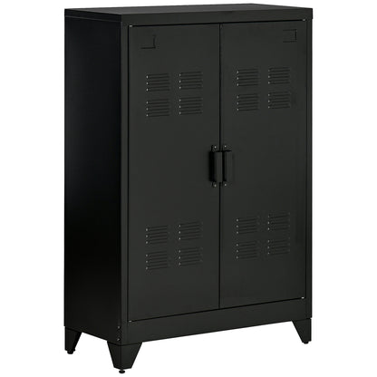 Filing Cabinet Metal Cabinet Multipurpose Cabinet with Magnetic Louver Double Door Adjustable Shelf Office Cabinet Storage Cabinet for Study Living Room 75 x 33 x 110 cm Black
