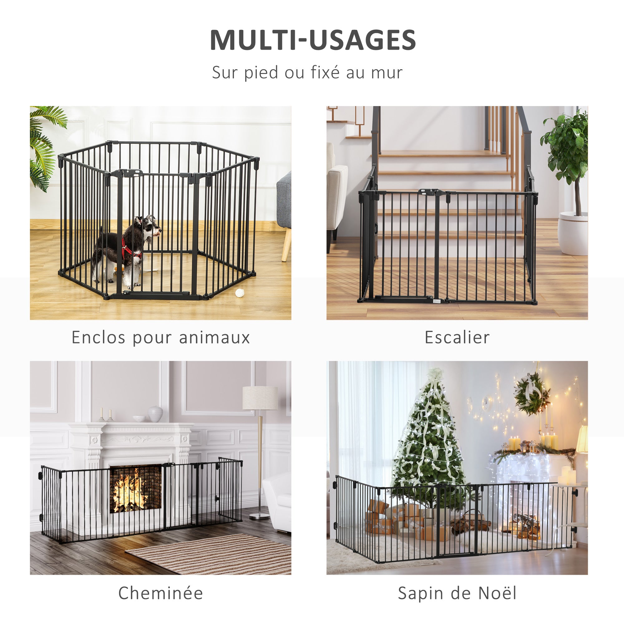 Safety Barrier Fireplace Protection Barrier Pet Playpen Modular Foldable 6 Panels with Door No Drilling 362.5 x 76 cm Black