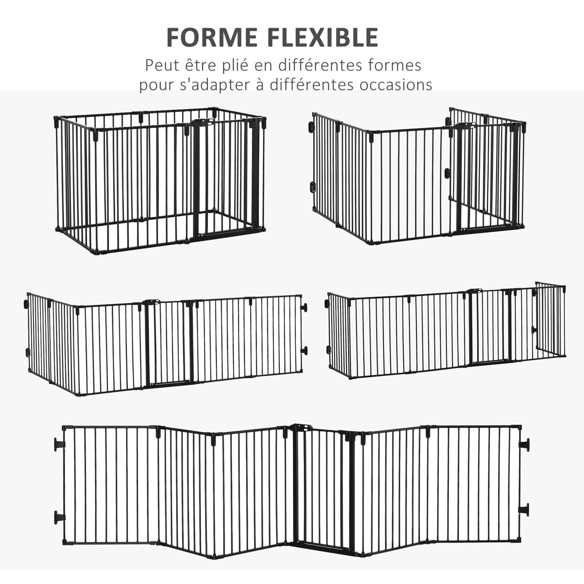 Safety Barrier Fireplace Protection Barrier Pet Playpen Modular Foldable 6 Panels with Door No Drilling 362.5 x 76 cm Black