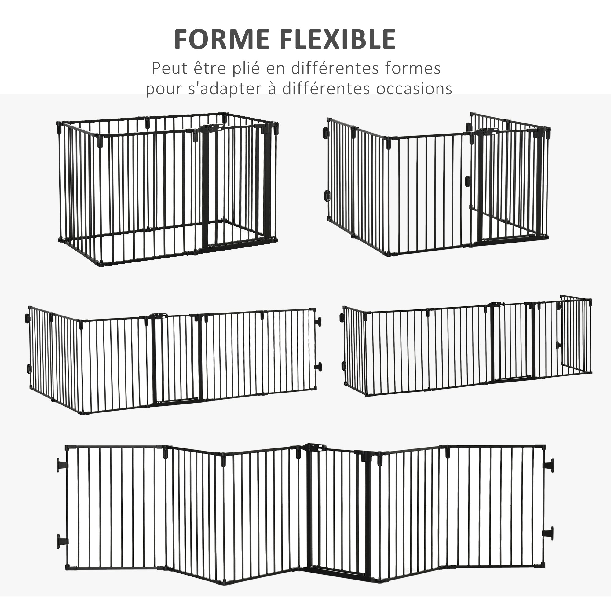 Safety Barrier Fireplace Protection Barrier Pet Playpen Modular Foldable 6 Panels with Door No Drilling 362.5 x 76 cm Black