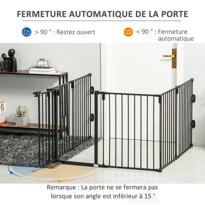 Safety Barrier Fireplace Protection Barrier Pet Playpen Modular Foldable 6 Panels with Door No Drilling 362.5 x 76 cm Black