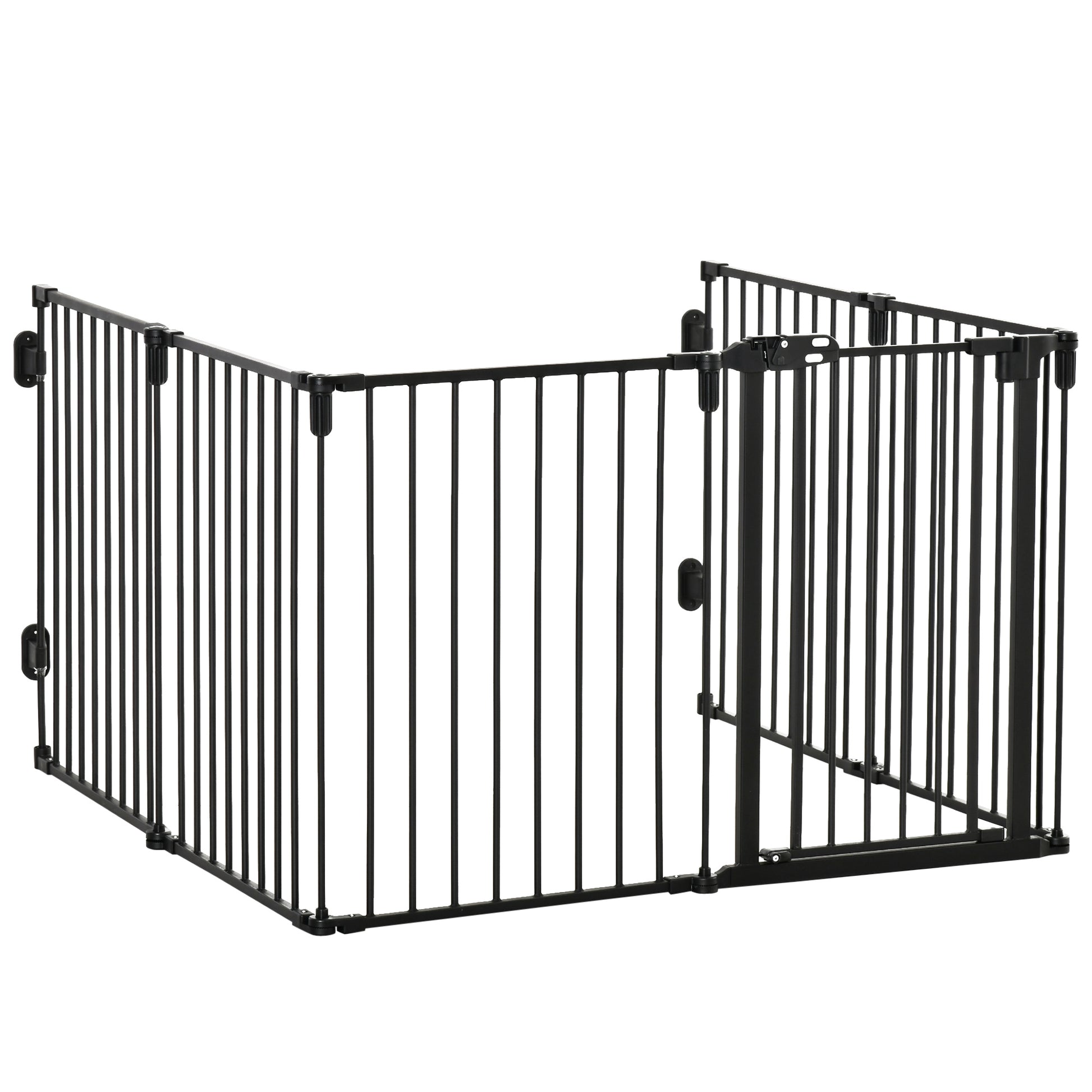 Safety Barrier Fireplace Protection Barrier Pet Playpen Modular Foldable 6 Panels with Door No Drilling 362.5 x 76 cm Black