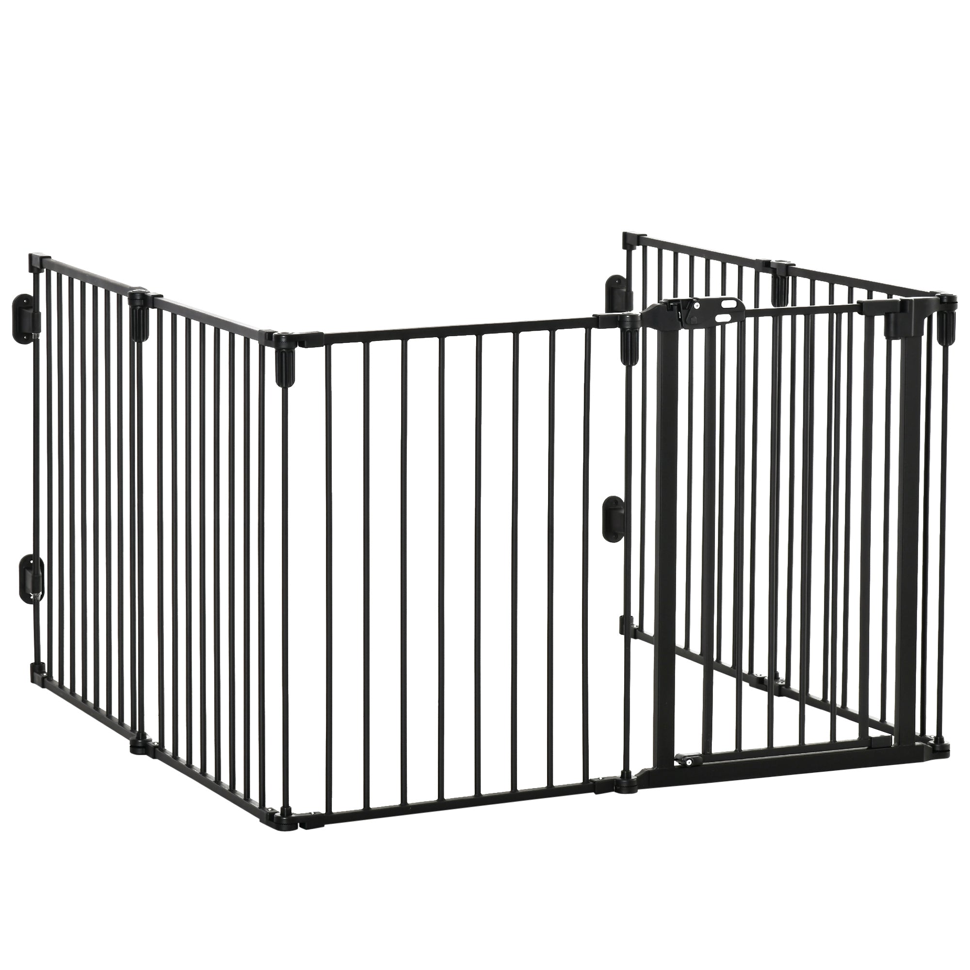 Safety Barrier Fireplace Protection Barrier Pet Playpen Modular Foldable 6 Panels with Door No Drilling 362.5 x 76 cm Black