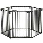 Safety Barrier Fireplace Protection Barrier Pet Playpen Modular Foldable 6 Panels with Door No Drilling 362.5 x 76 cm Black
