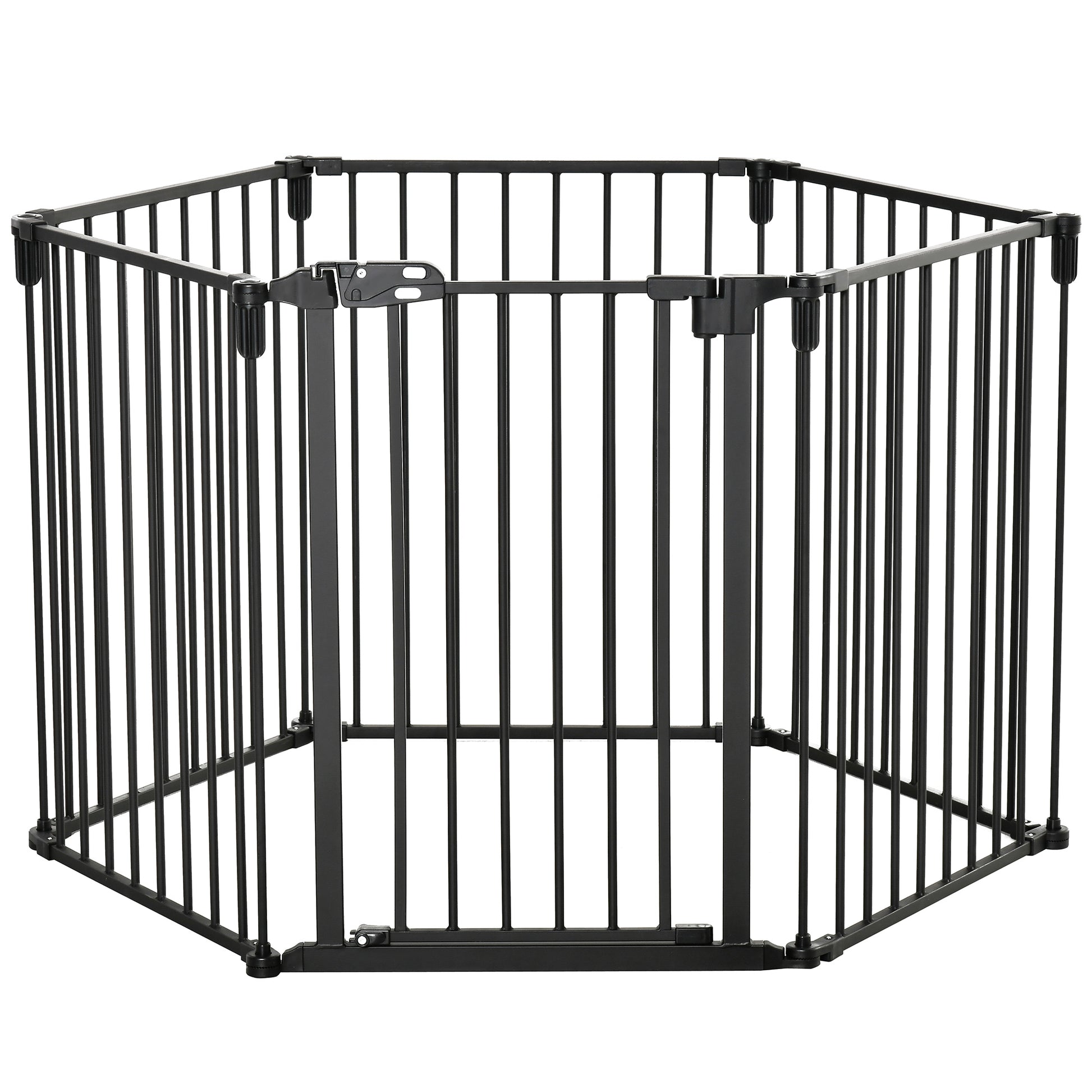 Safety Barrier Fireplace Protection Barrier Pet Playpen Modular Foldable 6 Panels with Door No Drilling 362.5 x 76 cm Black