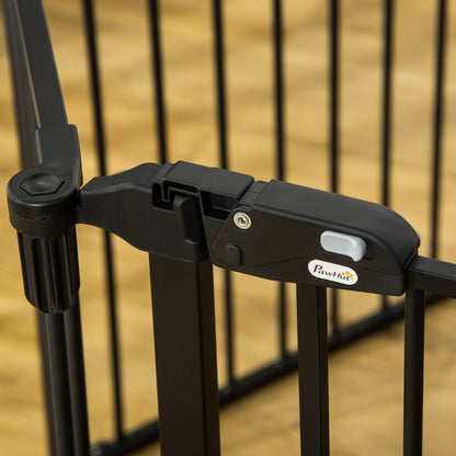 Safety Barrier Fireplace Protection Barrier Pet Playpen Modular Foldable 6 Panels with Door No Drilling 362.5 x 76 cm Black