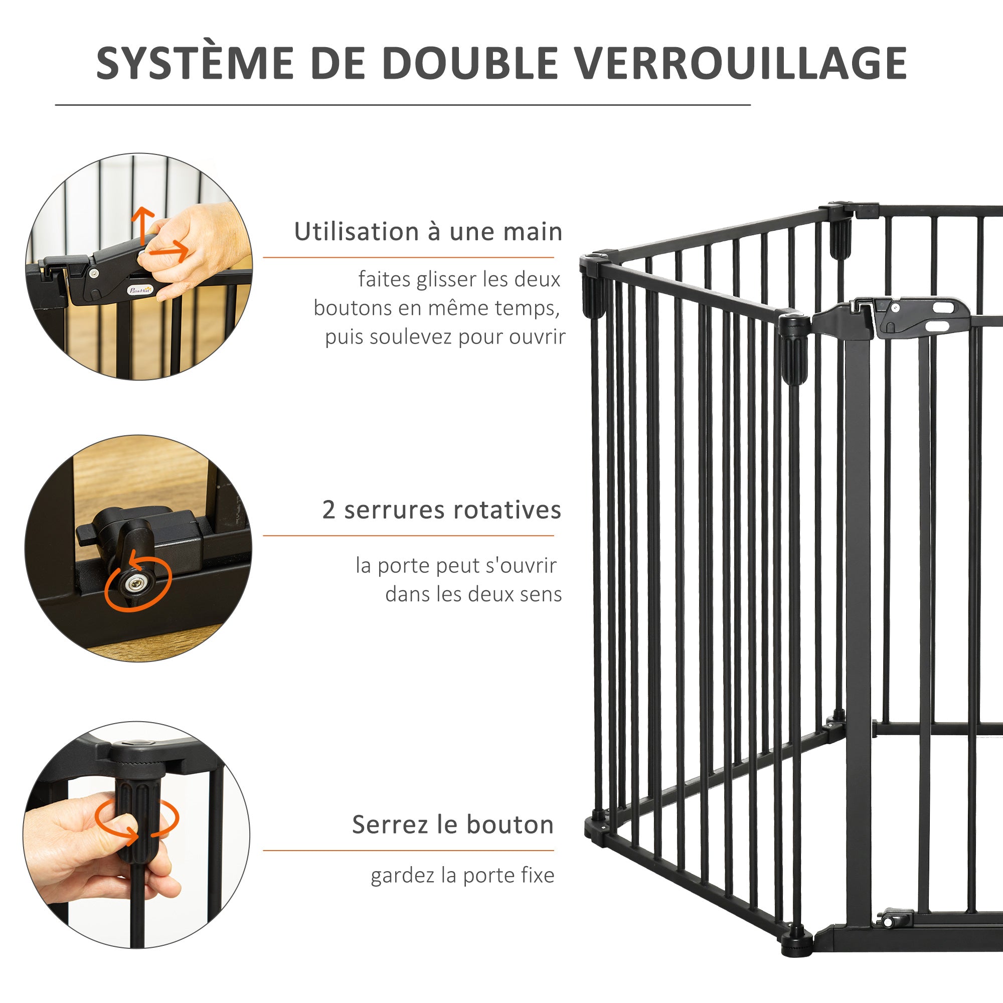 Safety Barrier Fireplace Protection Barrier Pet Playpen Modular Foldable 6 Panels with Door No Drilling 362.5 x 76 cm Black