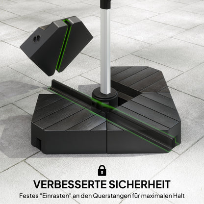 Umbrella Stand 4-Piece Umbrella Weight Wood-look, Cantilever Umbrella Stand, Ground Cross Fillable with Sand/Water up to 20/15 kg Cantilever Umbrella Stand Weights Umbrella Base HDPE Black
