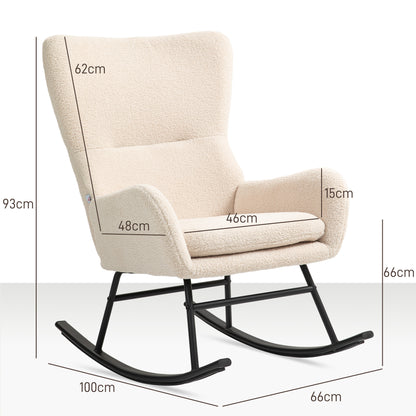 Rocking Chair, Rocking Chair, with 10 cm Thick Seat, Curved Steel Legs, 120 kg Weight Capacity, for Living Room, Bedroom, Balcony, Beige and Black