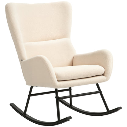 Rocking Chair, Rocking Chair, with 10 cm Thick Seat, Curved Steel Legs, 120 kg Weight Capacity, for Living Room, Bedroom, Balcony, Beige and Black