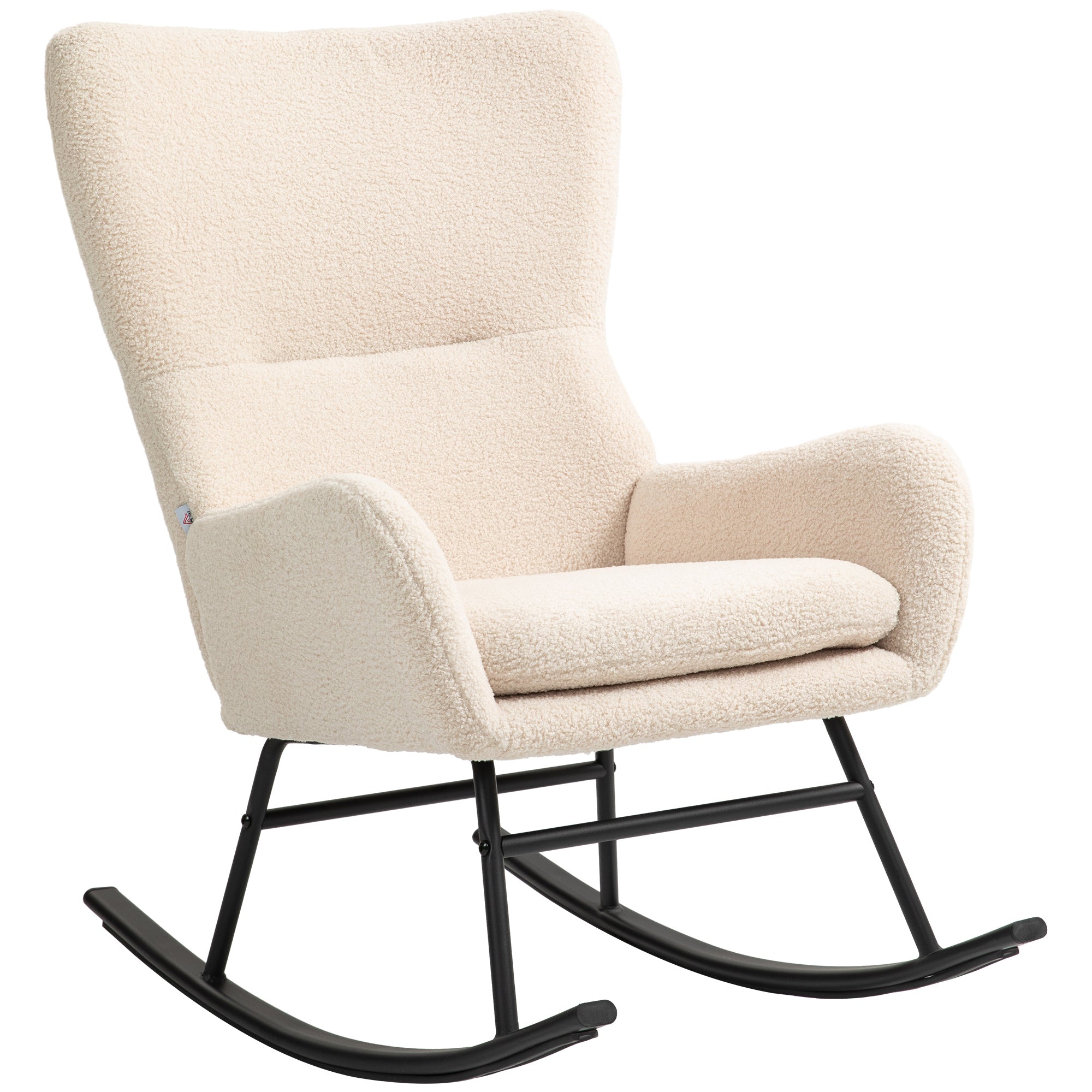 Rocking Chair, Rocking Chair, with 10 cm Thick Seat, Curved Steel Legs, 120 kg Weight Capacity, for Living Room, Bedroom, Balcony, Beige and Black
