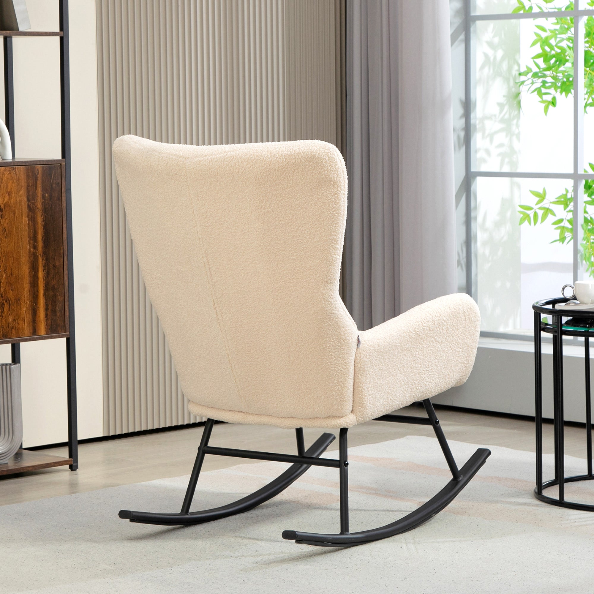 Rocking Chair, Rocking Chair, with 10 cm Thick Seat, Curved Steel Legs, 120 kg Weight Capacity, for Living Room, Bedroom, Balcony, Beige and Black
