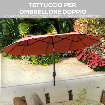 Double Garden Umbrella Tilted at 45° with Crank and 3 Air Vents, Outdoor Umbrella in Steel and Polyester, 295x152x222 cm, Rust Red